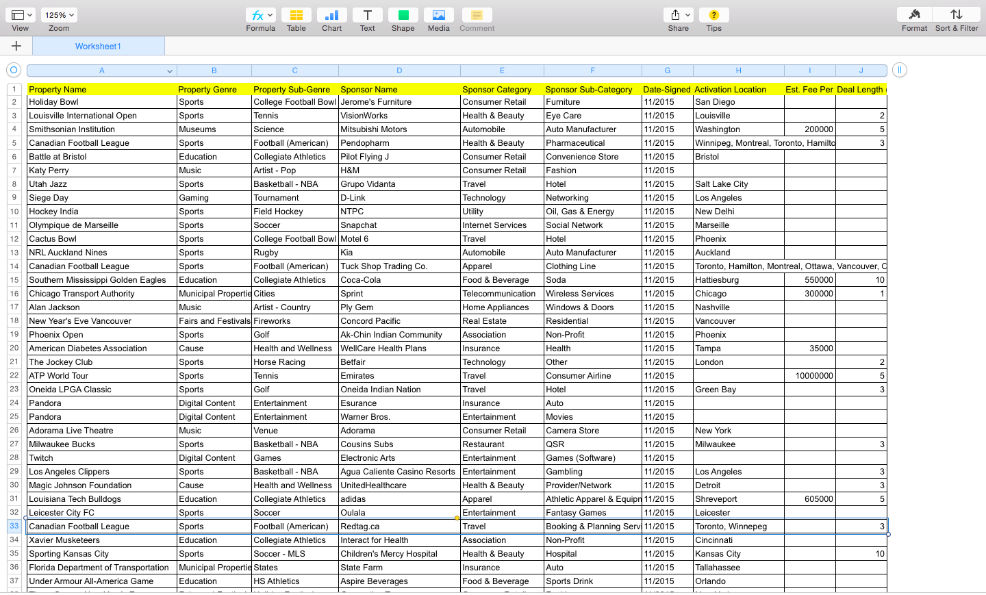 Excel example